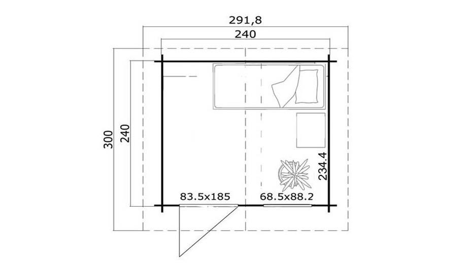 plan de l'abri de jardin en bois Cyprus 1b en situation