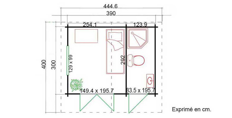 plan de l'abri de jardin en bois Borkum 2 Lasita Maja en situation