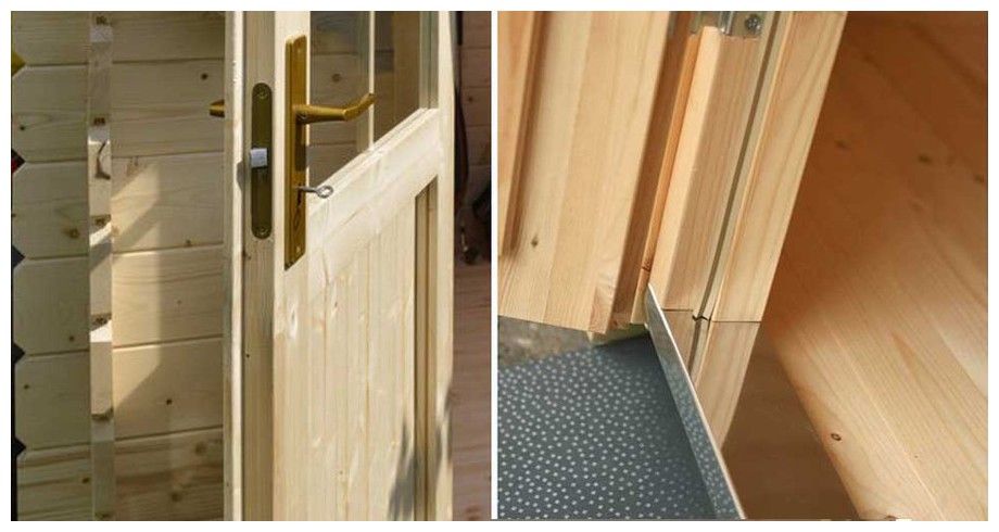 détail de la porte de l'abri de jardin en bois Borkum 2 Lasitamaya en situation