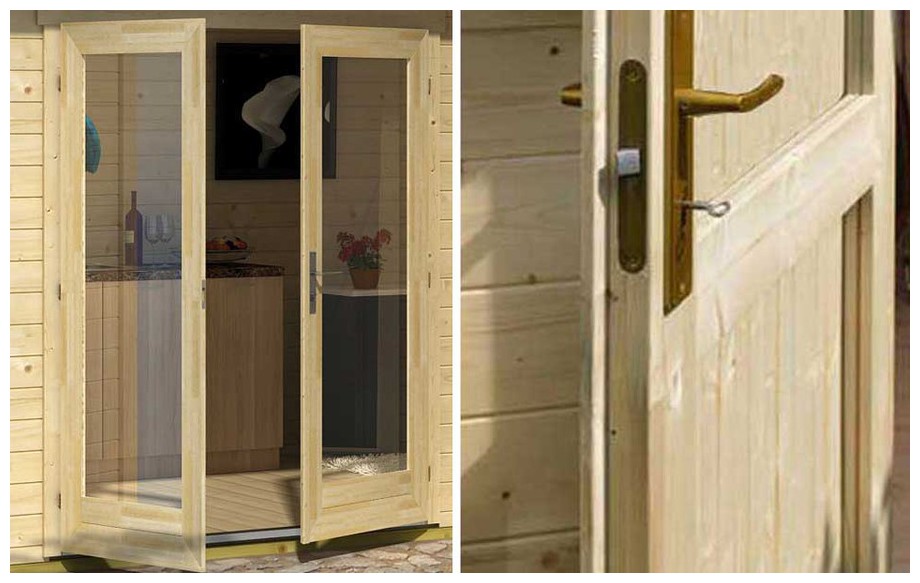 détail de la porte de l'abri de jardin contemporain en bois fiji Lasitamaya en situation