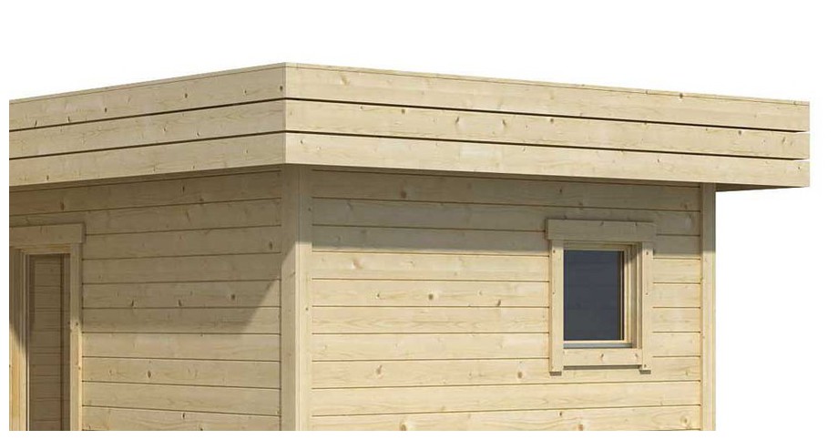 Détail de la toiture de l abri de jardin contemporain en bois Fiji Lasita Maja en situation