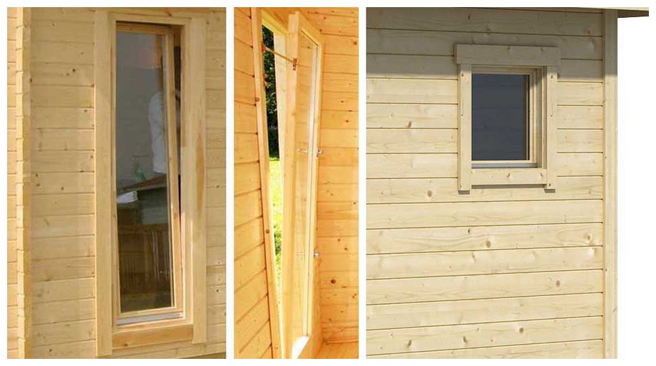 détail de la fenêtre de l'abri de jardin contemporain en bois Fiji Lasita Maja en situation