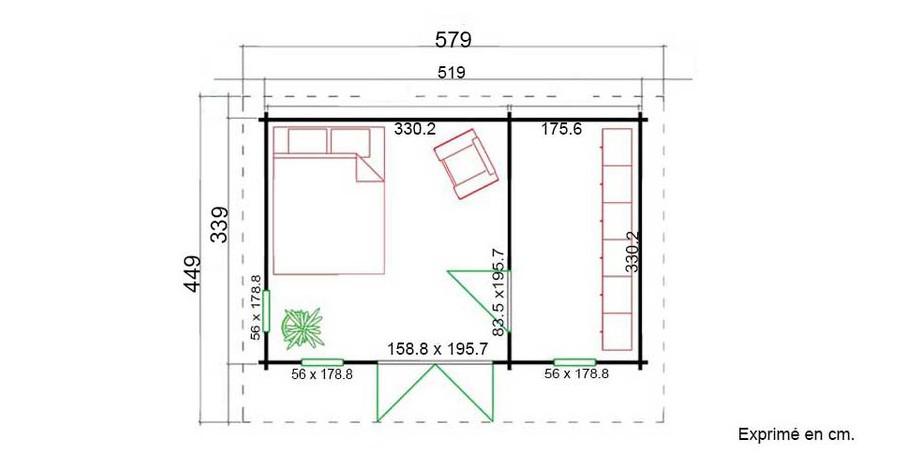 plan de l'abri de jardin contemporain en bois Barbados 1 Lasita Maja en situation