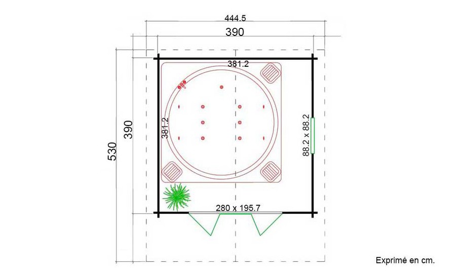 plan de l'abri de jardin en bois Gotland 5 H Lasita Maja en situation