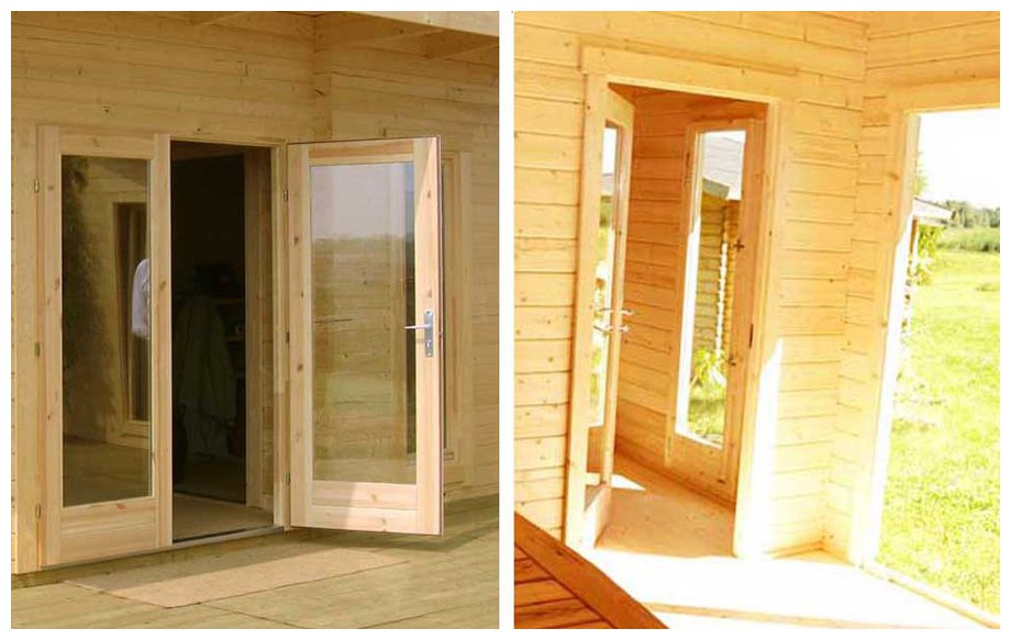détail de la porte de l'abri de jardin contemporain en bois Barbados 4 Lasitamaya en situation