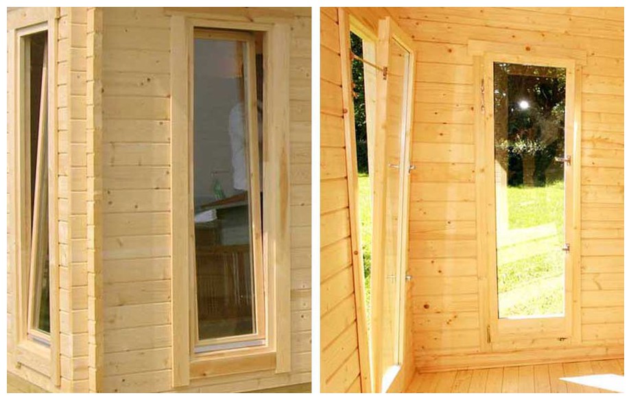 détail de la fenêtre de l'abri de jardin contemporain en bois Barbados 4 Lasita Maja en situation