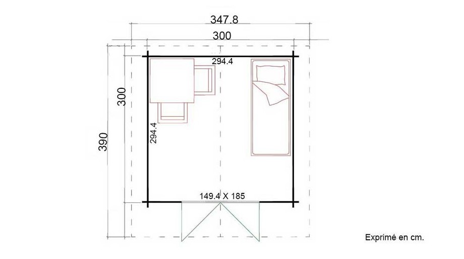 plan de l'abri de jardin en bois Cyprus 3D en situation