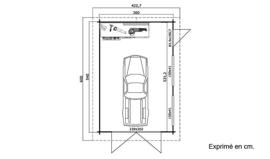 plan du garage en bois Canberra 44 A Lasita Maja en situation