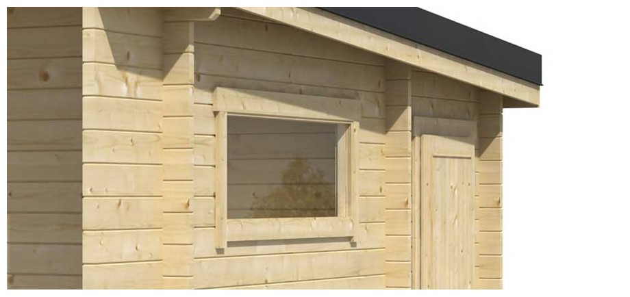 détail de la fenêtre de l'abri de jardin contemporain en bois Java Lasita Maja en situation