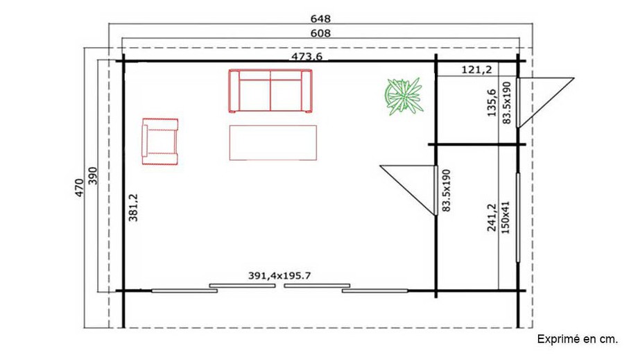 plan de l'abri de jardin contemporain en bois Java Lasita Maja en situation