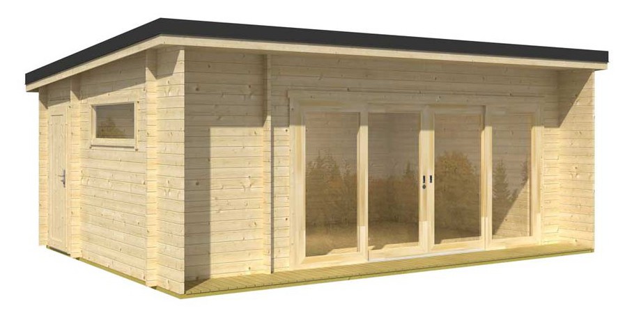 Détail des matériaux de l'abri de jardin en bois contemporain Java Lasita Maja en situation