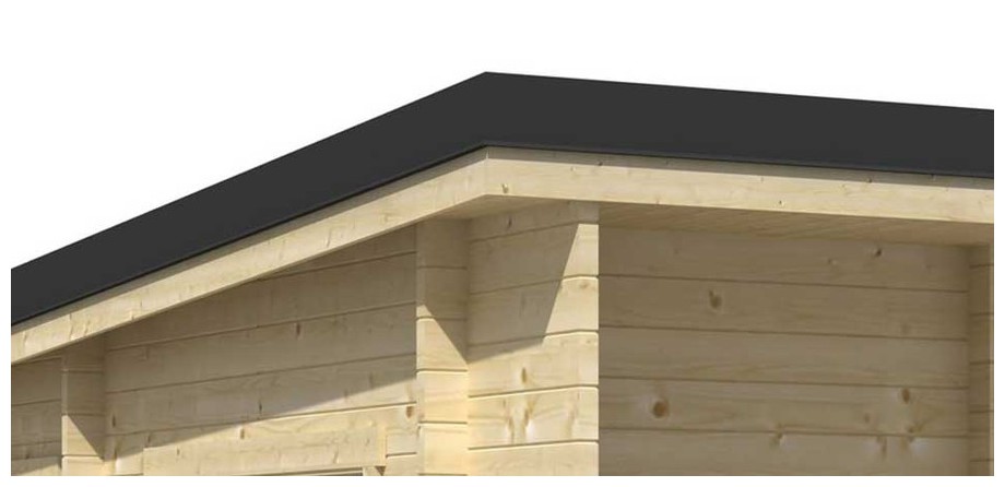 Détail de la toiture de l abri de jardin contemporain en bois Java Lasita Maja en situation