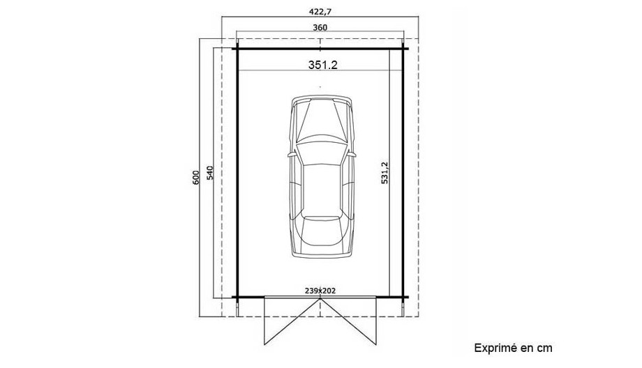plan du garage en bois Antigua 44 A Lasita Maja en situation