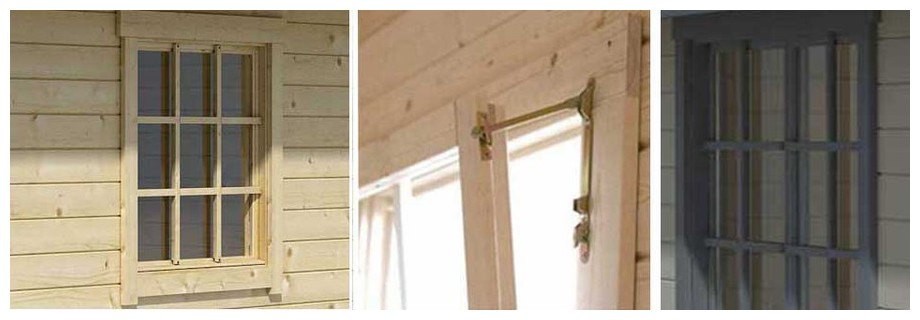 détail de la fenêtre du garage en bois Antigua 44 B Lasita Maja en situation