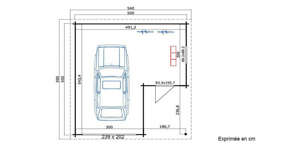 plan du garage en bois Nevis A Lasita Maja en situation