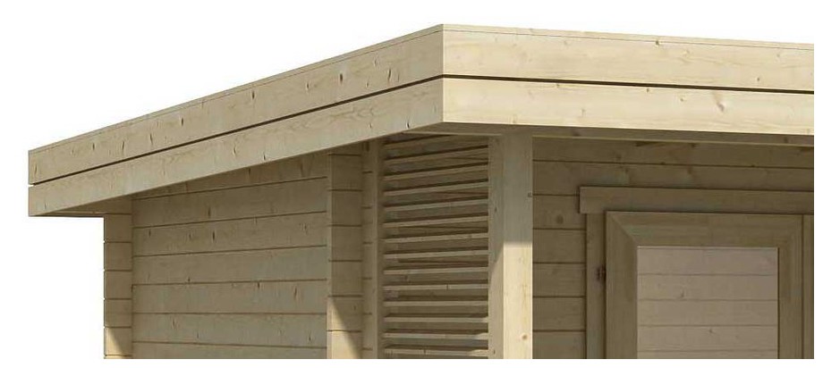 Détail de la toiture de l abri de jardin contemporain en bois Orkney Lasita Maja en situation