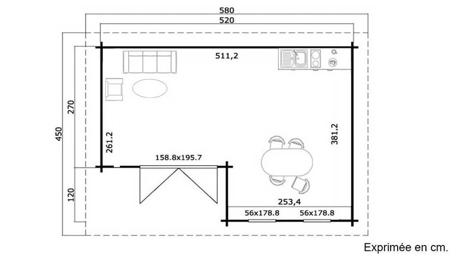 plan de l'abri de jardin contemporain en bois Orkney Lasita Maja en situation