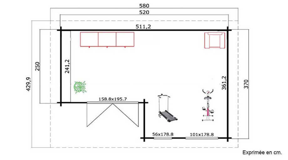 plan de l'abri de jardin en bois Brighton A Lasita Maja en situation
