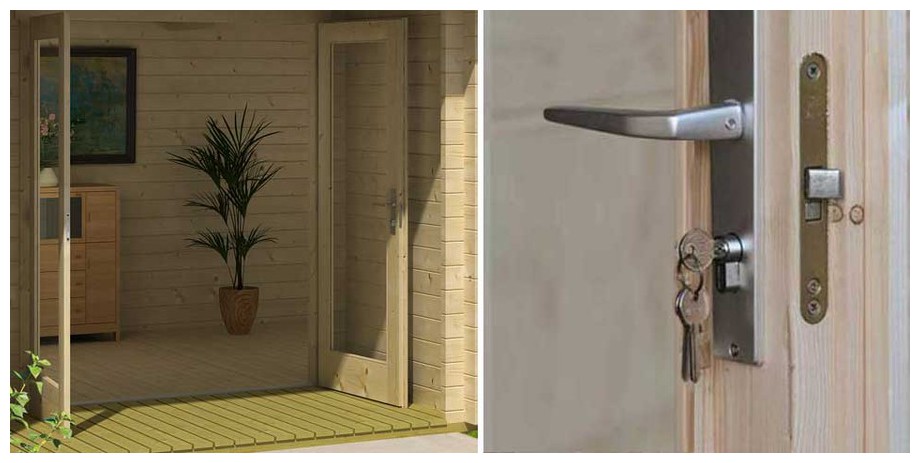 détail de la porte de l'abri de jardin en bois Brighton A Lasitamaya en situation