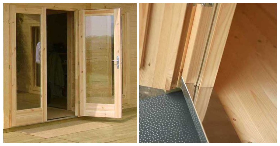 détail de la porte de l'abri de jardin en bois Elgin 44 Lasitamaya en situation