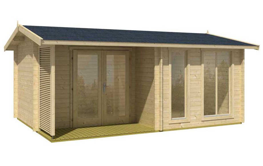 Détail des matériaux de l'abri de jardin en bois Brighton B Lasita Maja en situation