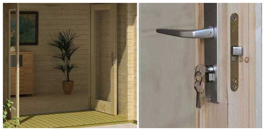 détail de la porte de l'abri de jardin en bois Brighton B Lasitamaya en situation