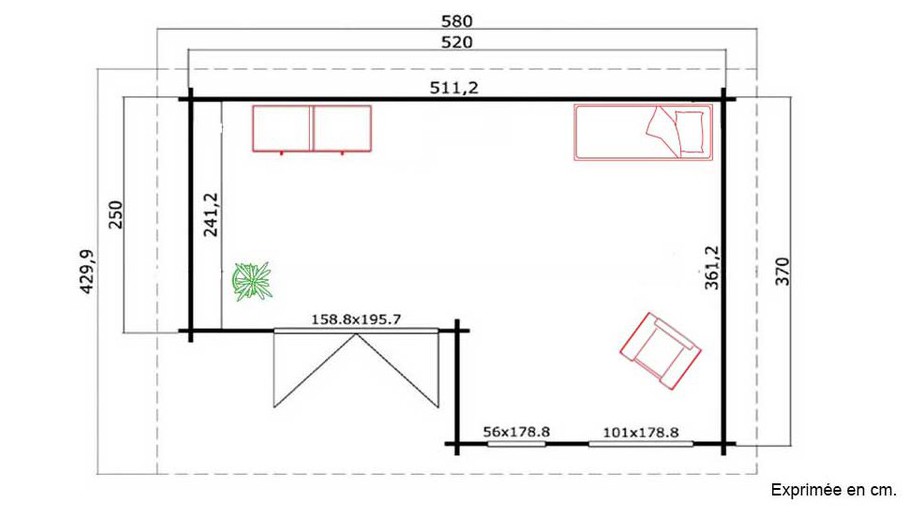 plan de l'abri de jardin en bois Brighton B Lasita Maja en situation
