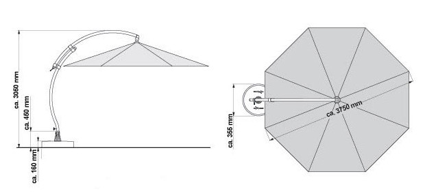 Dimensions parasol Easy sun 375