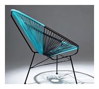 Fauteuil de jardin d'extérieur en résine tendue et acier Ovaly bleu/noir