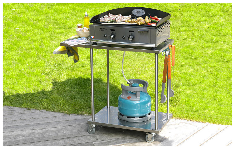desserte universelle pour plancha électrique et à gaz 400 et 600 Roller Grill en situation