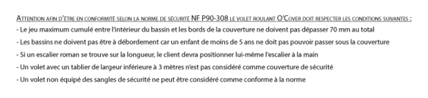 Volet piscine ocover - conformité