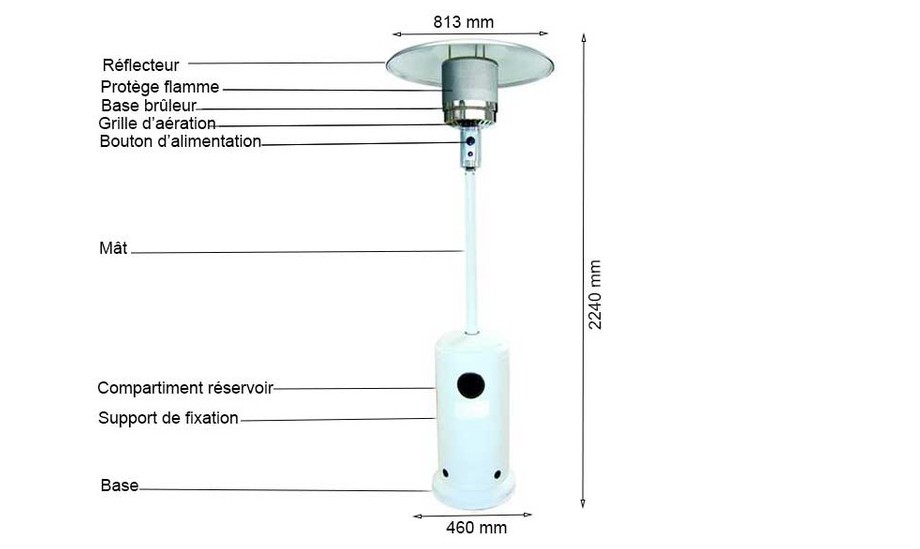 schéma du parasol chauffant à gaz blanc