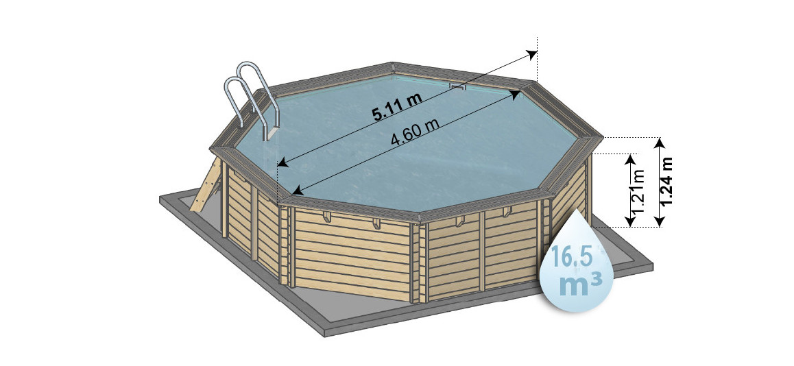 dimensions de la piscine bois woodfirst original octogonale 511