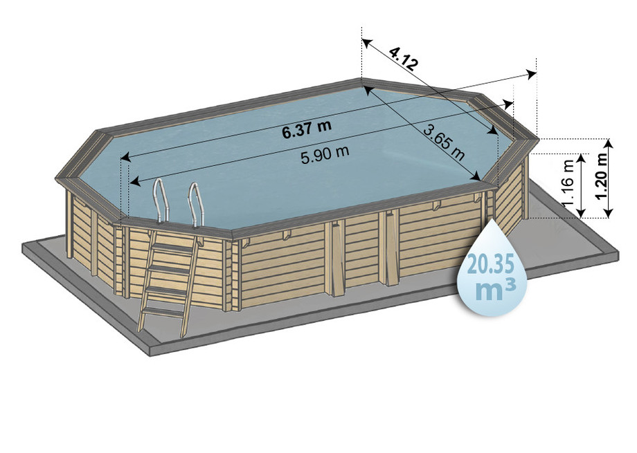 piscine kit bois 634 x 412 hauteur 120 - schema dimensions
