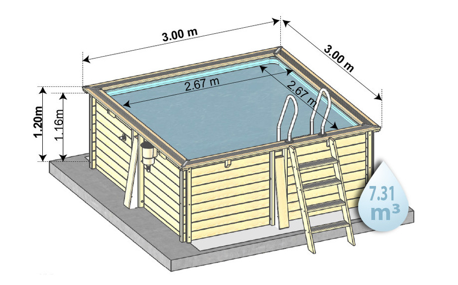 kit woodfirst original piscine bois - 300x300x120 schema dimensions