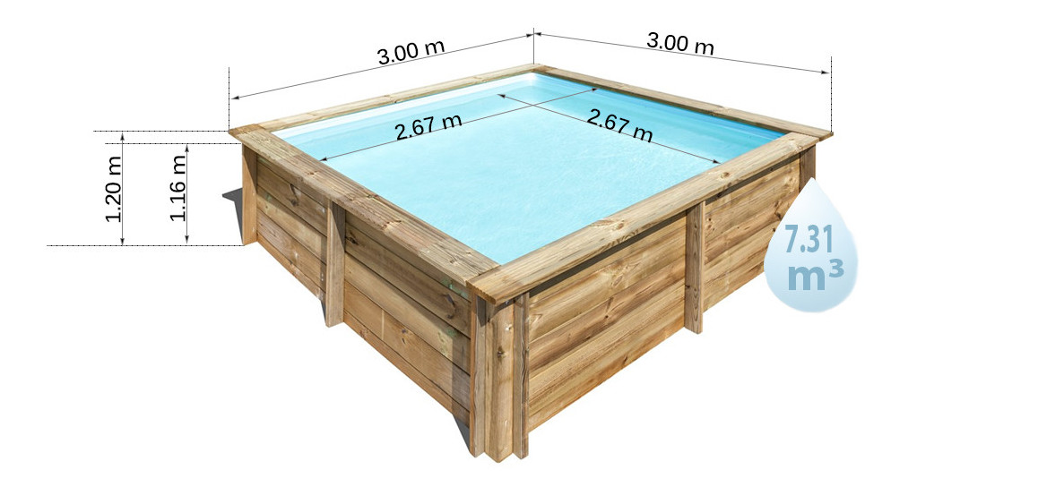 dimensions de la piscine bois carrée woodfirst original