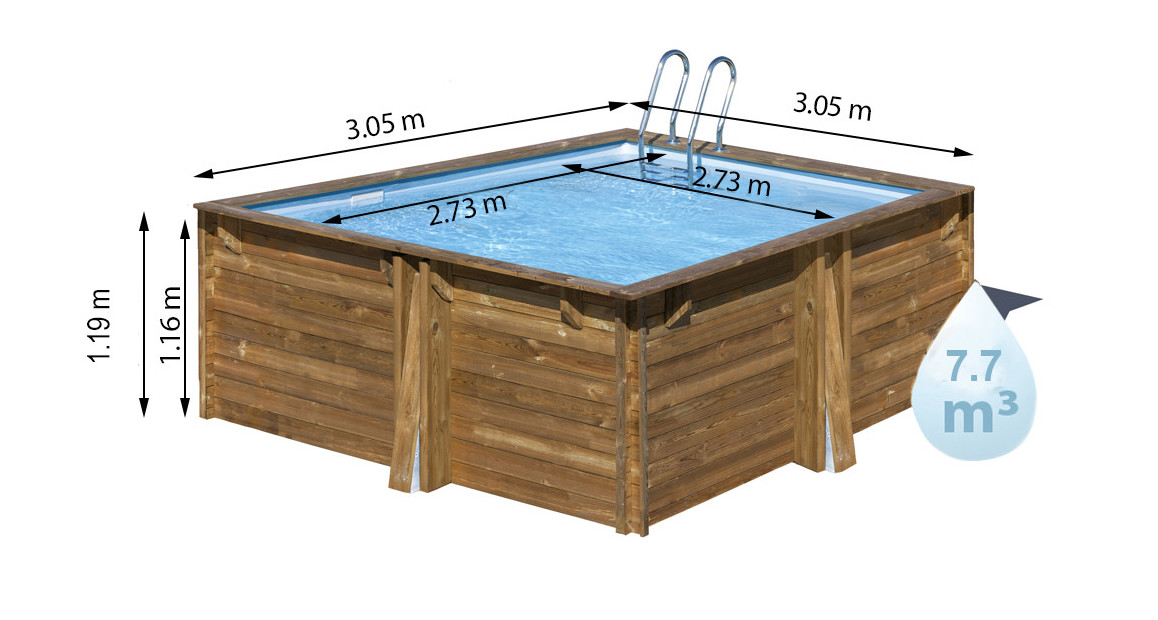 dimensions de la piscine bois carrée woodfirst original 