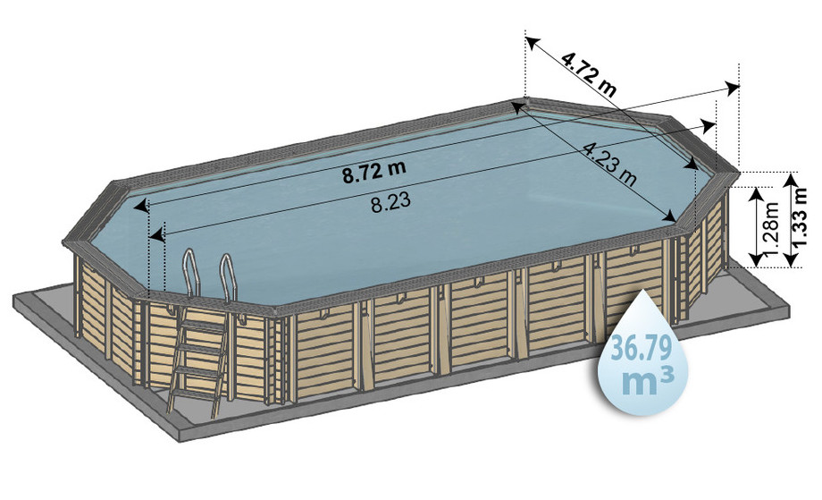 piscine bois en kit woodfirst original - dimensions 872*472 H 133