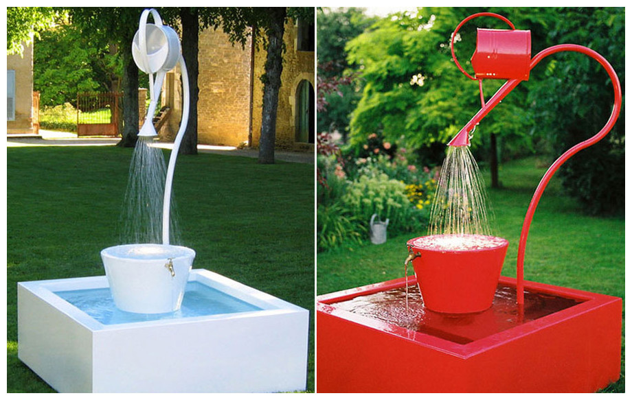Fontaine de jardin Léopold XL blanche et rouge