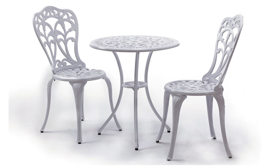 Table et chaises Romance en aluminium laqué blanc