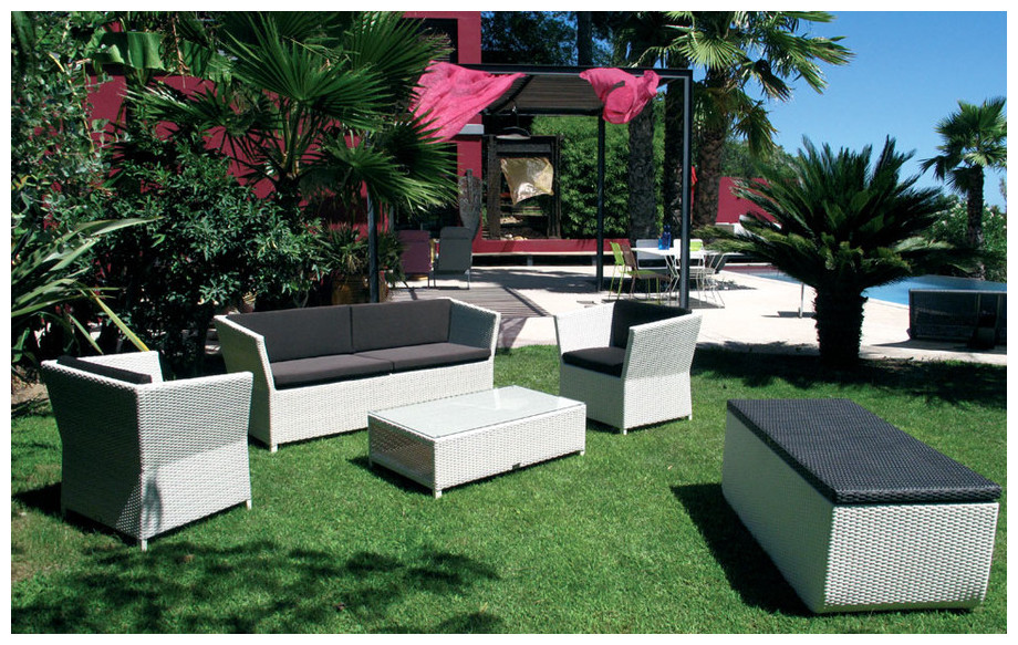 salon bas de jardin en résine blanche Prahia écru