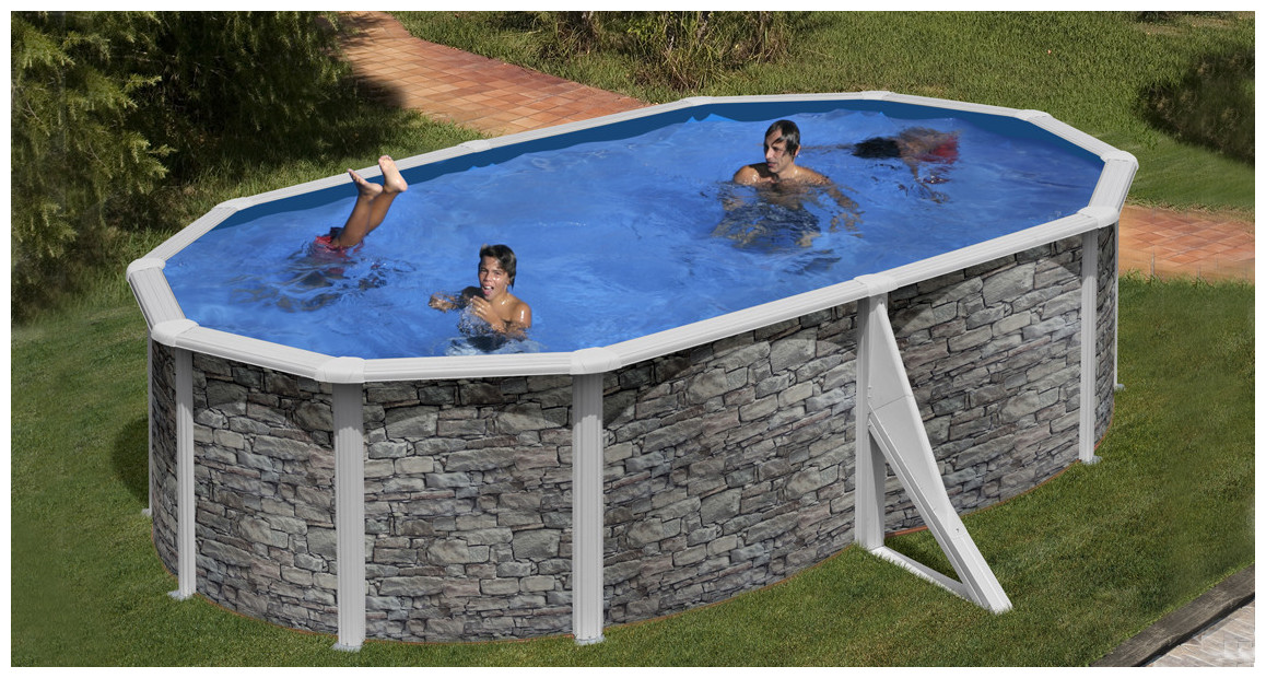 piscine hors sol en acier aspect pierre par gré en situation