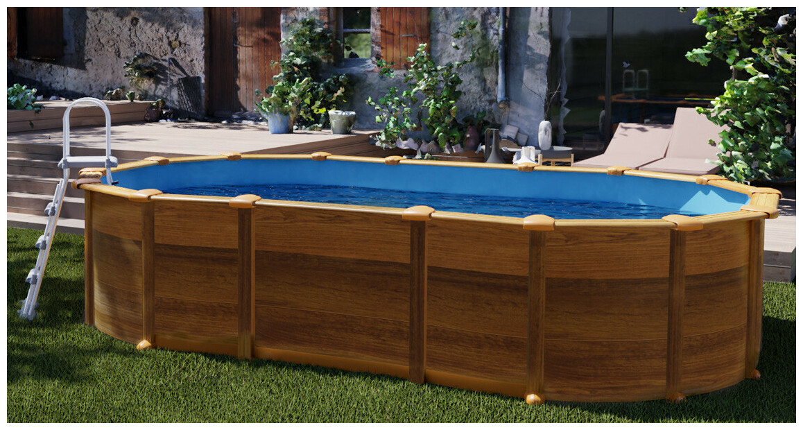 Kit piscine aspect bois ovale Amazonia - 610 x 375 x H.132 cm