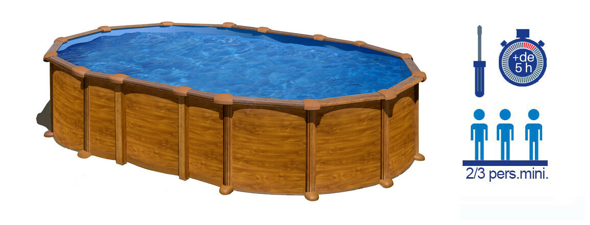 montage du Kit piscine aspect bois ovale Amazonia - 610 x 375 x H.132 cm