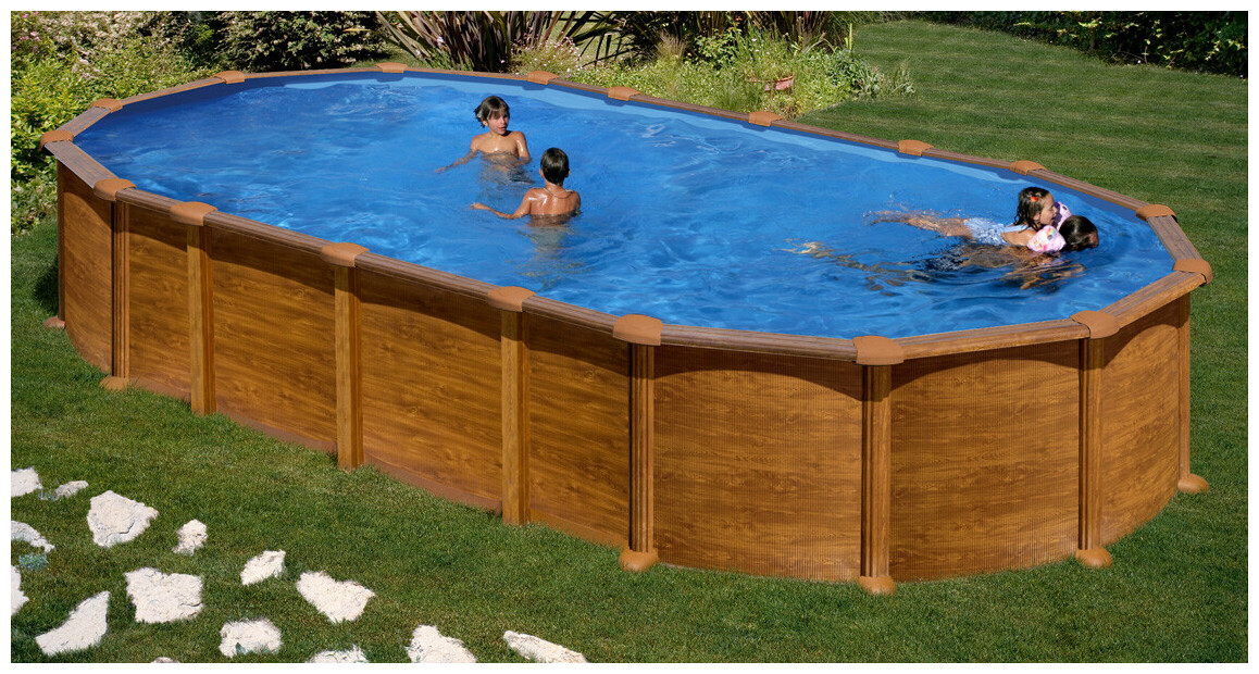 Kit piscine aspect bois ovale Amazonia - 730 x 375 x H.132 cm