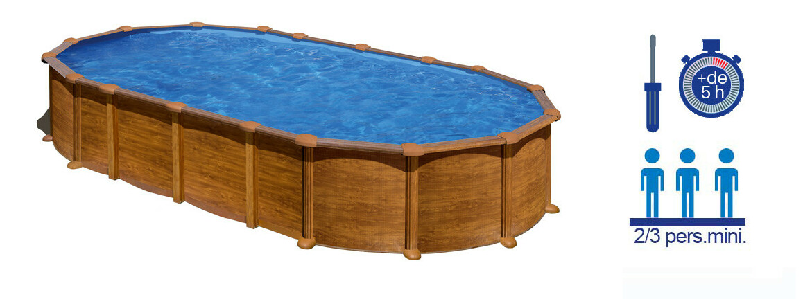 montage du Kit piscine aspect bois ovale Amazonia - 730 x 375 x H.132 cm