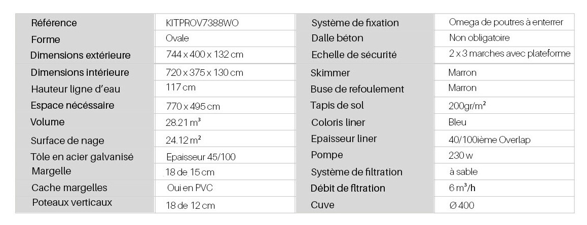 caractéristiques du Kit piscine aspect bois ovale Amazonia - 730 x 375 x H.132 cm