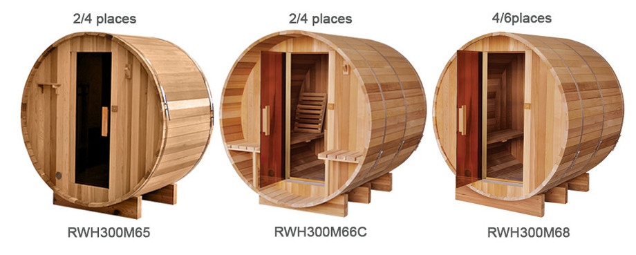 modèle de sauna tauneau en bois red cedar en situation