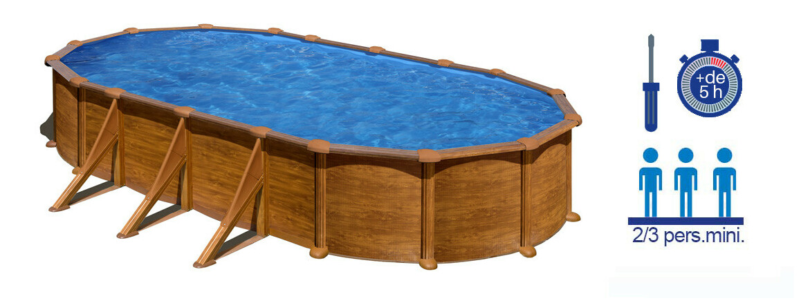 montage du kit piscine aspect bois ovale Mauritius -730 x 375 x H132 cm