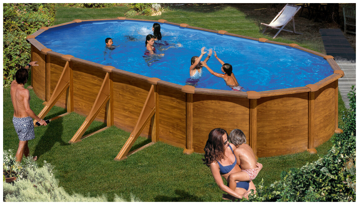 Kit piscine aspect bois ovale Mauritius -730 x 375 x H132 cm